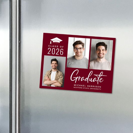 Moderne Foto-Klasse 2025 Burgund-Abschluss Magneteinladung