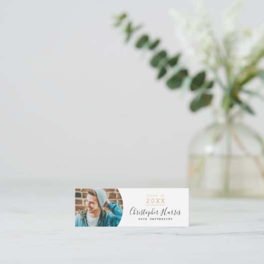 Moderne Foto-Klasse aus weißem und goldfarbenem Ab Telefonnummerkarte (Stehend Vorderseite)