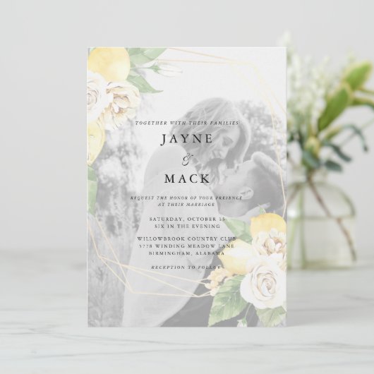 Moderne Foto Lemons Hochzeit Einladung (Stehend Vorderseite)