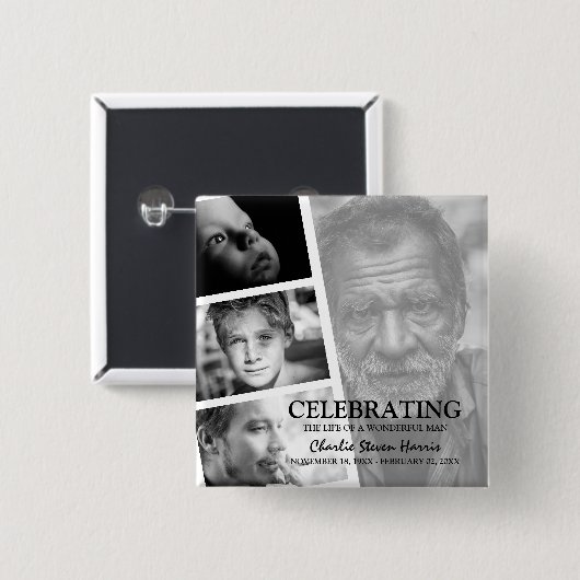 Moderne Foto Life Story Collage Beerdigung Button (Vorne & Hinten)