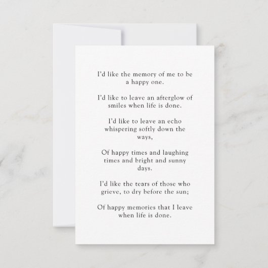 Moderne Foto-Minimalistische Gedenkkarte RSVP Karte (Rückseite)