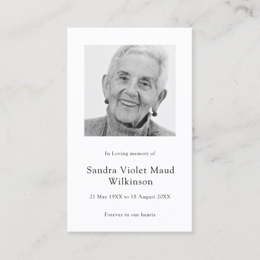 Moderne Foto-Minimalistische Gedenkkarte Visitenkarte (Vorderseite)