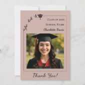Moderne Foto-Mocha-Beige-Abschluss Sie hat es gesc Dankeskarte (Vorderseite)