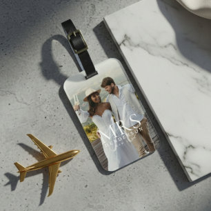 Moderne Foto-Monogramm Frischvermählte Reise Gepäckanhänger