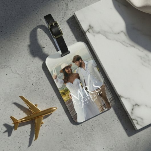 Moderne Foto-Monogramm Frischvermählte Reise Gepäckanhänger