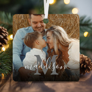 Moderne Foto-Monogramm-Name Weihnachten Ornament Aus Metall
