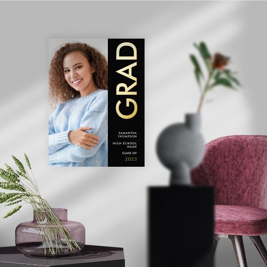 Moderne Foto Name Class of 2025 Abschluss Black Foliendrucke