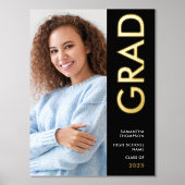 Moderne Foto Name Class of 2025 Abschluss Black Foliendrucke (Vorderseite)