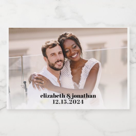 Moderne Foto-Namen Hochzeitdatum Maßgebliche Hochz Schaumweinetikett (Einzelnes Label)
