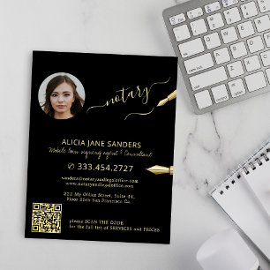 Moderne Foto-Notar-Unterschriftsagent QR Gold Schw Flyer