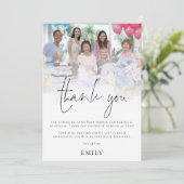 Moderne Foto Overlay Babydusche Dankeskarte (Stehend Vorderseite)