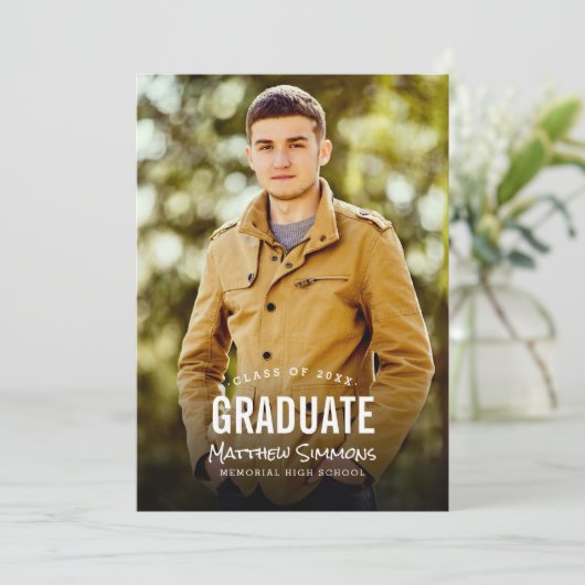 Moderne Foto Overlay Graduation Party Einladung (Stehend Vorderseite)