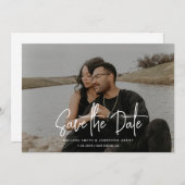 Moderne Foto Overlay-Handschrift-Hochzeit Save The Date (Vorne/Hinten)