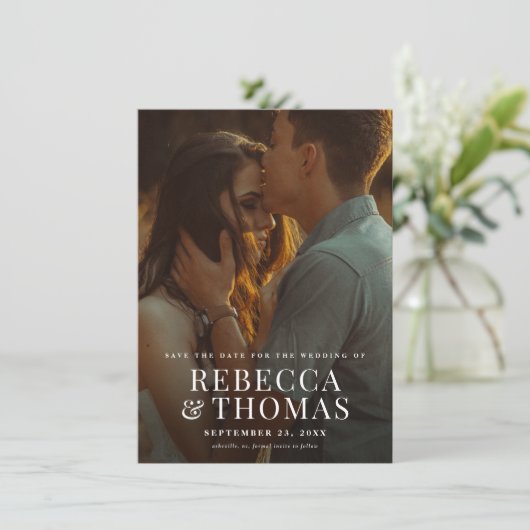 Moderne Foto-Overlay-Hochzeit Save The Date (Stehend Vorderseite)