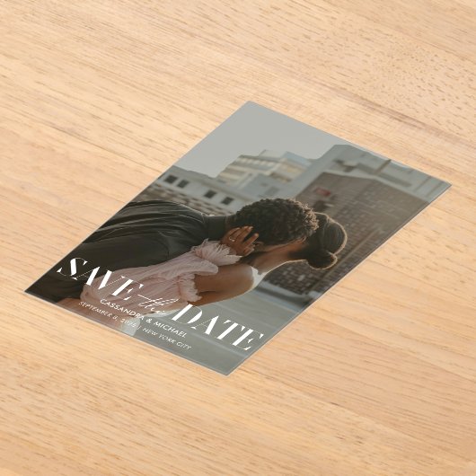 Moderne Foto-Overlay-Hochzeit Sichern Sie das Datu Acryleinladungen (Ablage )