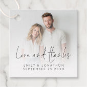 Moderne Foto Overlay-Liebe dank Script-Hochzeit Geschenkanhänger (Vorderseite)