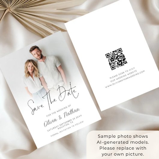 Moderne Foto-Overlay-QR-Code-Hochzeit Save The Date