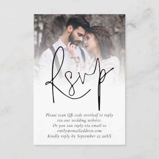 Moderne Foto Overlay QR Code Hochzeitweise RSVP-Ka Einladung (Vorderseite)