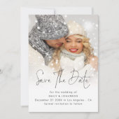 Moderne Foto Overlay QR Code Winterhochzeit Save The Date (Vorderseite)