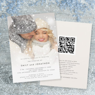 Moderne Foto-Overlay-QR-Weihnachts-Hochzeit Einladung