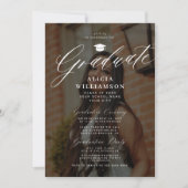 Moderne Foto-Overlay-Skript schwarze Graduierungsp Einladung (Vorderseite)