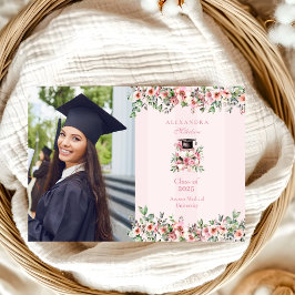 Moderne Foto Pink Floral Graduation Party Ankündigung