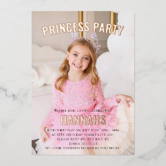 Moderne Foto Prinzessin Party Geburtstag Folieneinladung