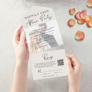 Moderne Foto QR Code Cream Wedding Reception All In One Einladung