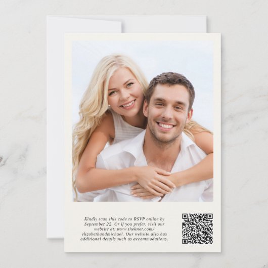 Moderne Foto QR Code Cream Wedding Reception Einladung (Rückseite)
