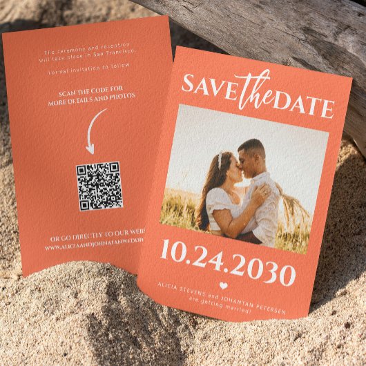 Moderne Foto QR Code hellorange Hochzeit Save The Date