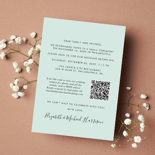 Moderne Foto QR Code Mint Hochzeitsempfehlung Ankündigung