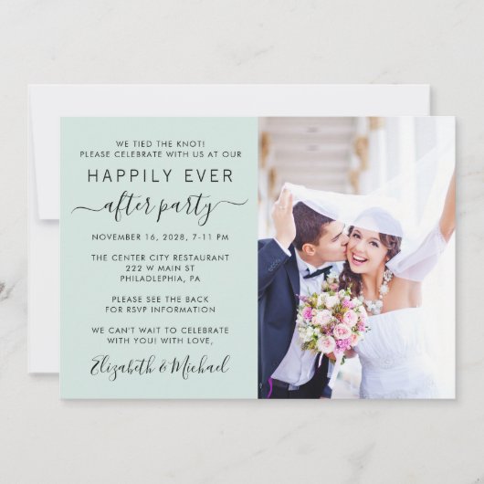 Moderne Foto QR Code Mint Hochzeitsempfehlung Einladung (Vorderseite)