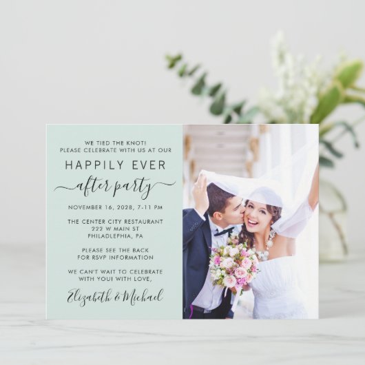 Moderne Foto QR Code Mint Hochzeitsempfehlung Einladung (Stehend Vorderseite)