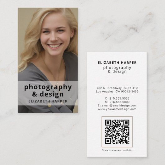 Moderne Foto-QR-Code Professional Minimalistisch Visitenkarte (Vorne/Hinten)