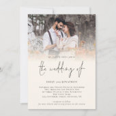 Moderne Foto QR Code Script Cream Wedding Einladung (Vorderseite)