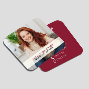 Moderne Foto-QR-Code Verbinde Dich Mit Mir Burgund Quadratische Visitenkarte