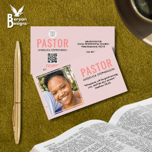 Moderne Foto-QR-Logo-Blush-Pink-Kirchenpastor  Visitenkarte