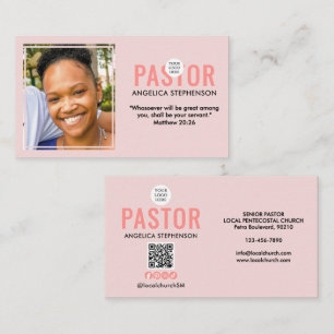 Moderne Foto-QR-Logo-Blush-Pink-Kirchenpastor  Visitenkarte