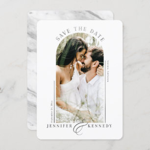 Moderne Foto-Rahmen Silver Gray Marmor Zurück Save The Date