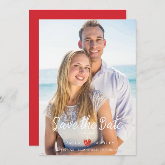 Moderne Foto Red Heart Couple Wedding (Vorne/Hinten)