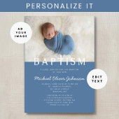 Moderne Foto Religiöse Cross Blue Boy Taufe Einladung