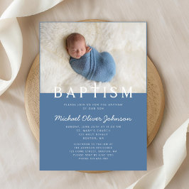 Moderne Foto Religiöse Cross Blue Boy Taufe Einladung