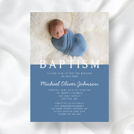 Moderne Foto Religiöse Cross Blue Boy Taufe Einladung