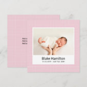 Moderne Foto-Rosa-Muster-Baby-Geburtsanzeige (Vorne/Hinten)