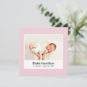 Moderne Foto-Rosa-Muster-Baby-Geburtsanzeige (Stehend Vorderseite)
