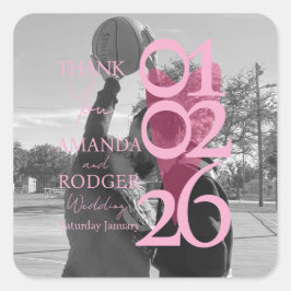 Moderne Foto-Rosa-Typografie Danke Quadratischer Aufkleber