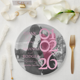 Moderne Foto-Rosa-Typografie Dankeskarten Pappteller