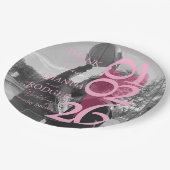 Moderne Foto-Rosa-Typografie Dankeskarten Pappteller (Schrägansicht)