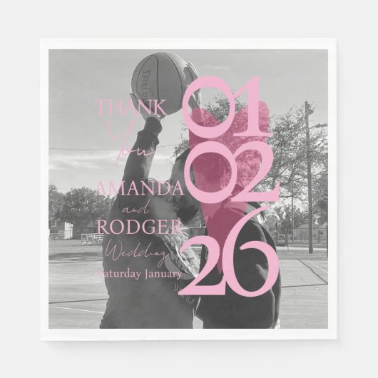 Moderne Foto-Rosa-Typografie Dankeskarten Serviette (Vorderseite)