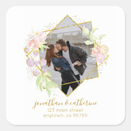 Moderne Foto-Rücksendeadresse Quadratischer Aufkleber